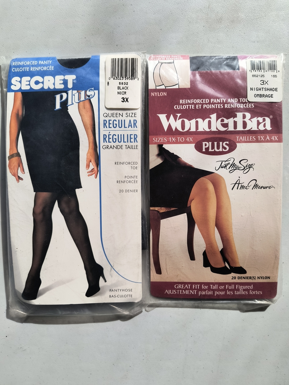 Vintage Plus Size Pantyhose Lot of 2 | Secret Plus & WonderBra | Sz 3X Black